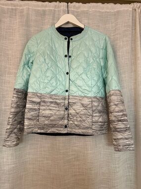 Lole Mint Green and Heather Gray Quilted Snap-Front Jacket